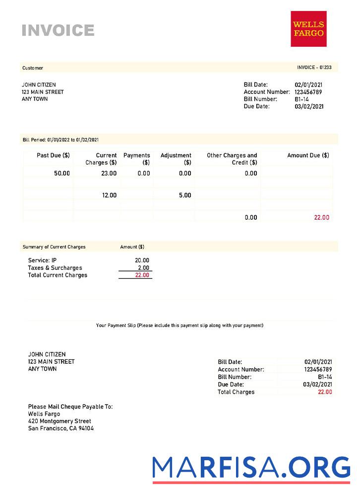 Downloadable USA Wells Fargo invoice template